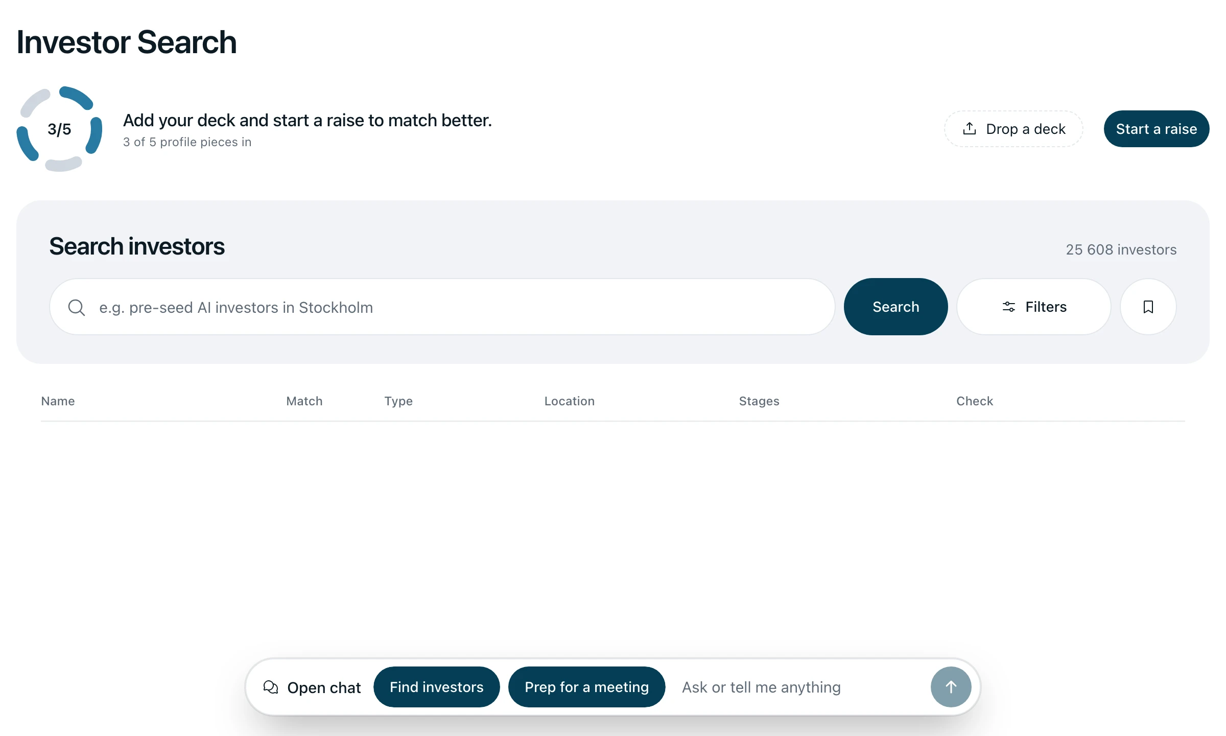Briefer at work: Investor Search, the Raise pipeline and Data Rooms; an investor update being drafted, its engagement and the investor CRM; the cap table and a shareholder agreement being signed